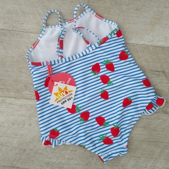 NWT Dolphin Love Girls Strawberry Stripe UPF 50+ One Piece Swimsuit - Picture 2 of 8